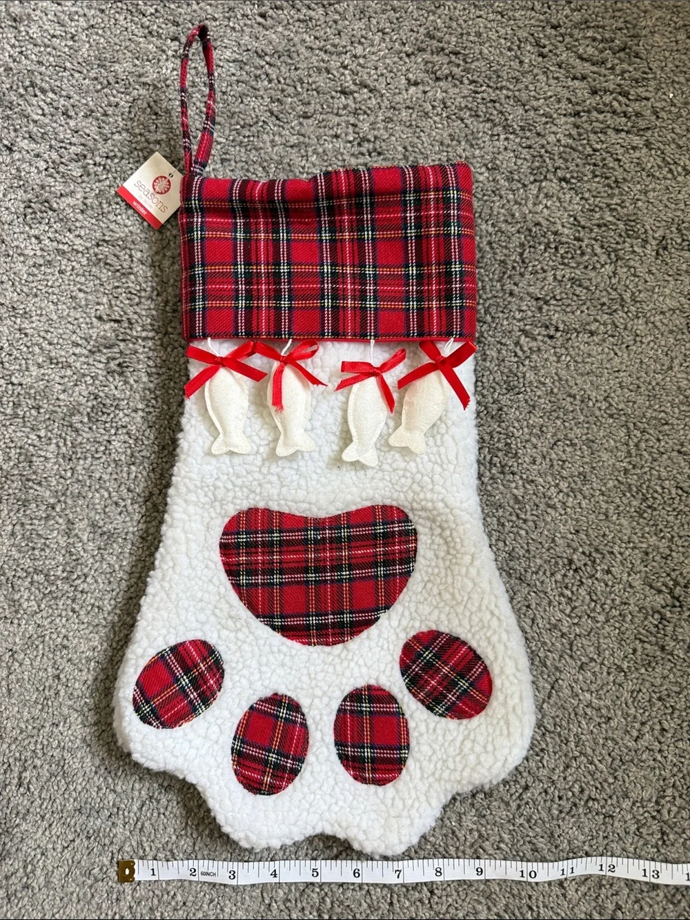 ✅Home decor Red Plaid Holiday Paw Stocking